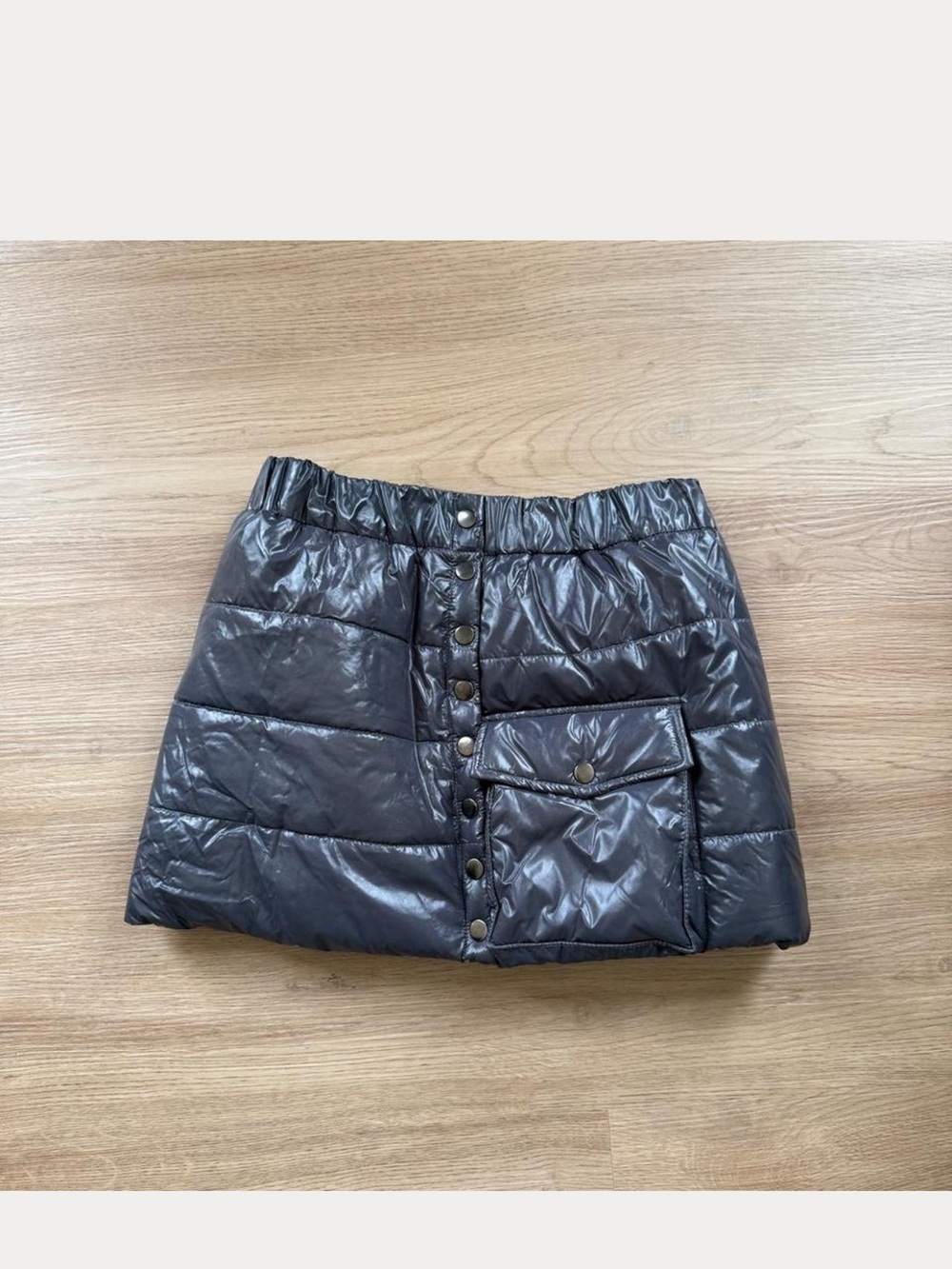 Black Quilted Puffer Mini Skirt with Snap Front